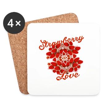 amour fraise, fraise, fraises, rétro, vintage - Dessous de verre (lot de 4) - blanc - Devant