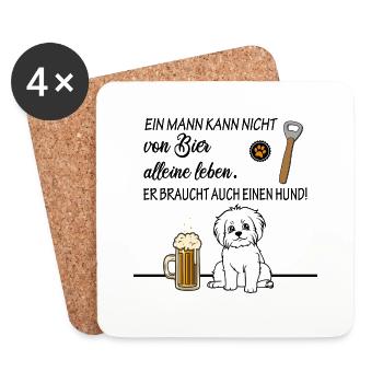 Hunde und Bier alles was ein Mann braucht Besitzer - Untersetzer (4er-Set) - Weiß - Vorne