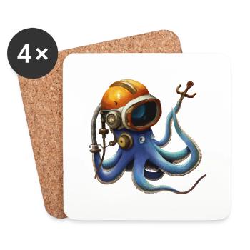 Blue Octopus octopus with helmet Gift idea - Coasters (set of 4) - white - Front