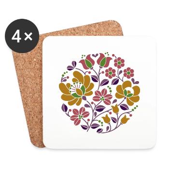 Hungarian flowers, colorful, colorful flowers,tendrils,flower - Coasters (set of 4) - white - Front