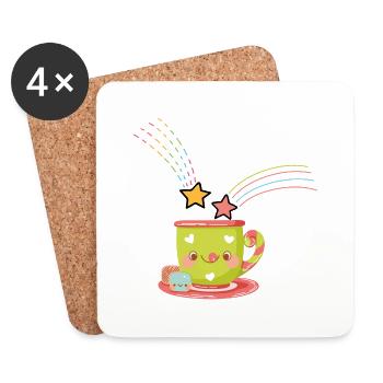 Tasse Kawaii - Dessous de verre (lot de 4) - blanc - Devant