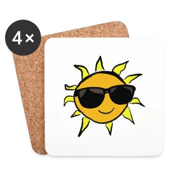 Soleil avec lunettes de soleil Idée cadeau - Dessous de verre (lot de 4) - blanc - Devant