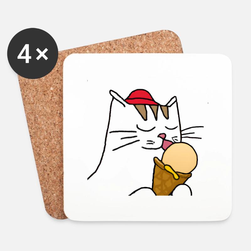 Katze mit Eis - Untersetzer (4er-Set) - Weiß
