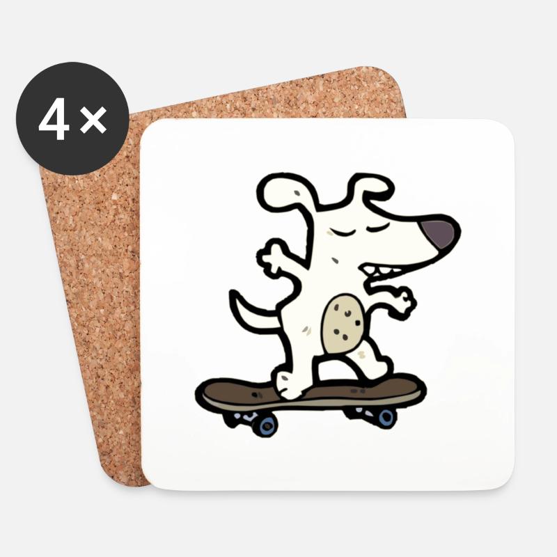 Hund auf Skateboard - Untersetzer (4er-Set) - Weiß