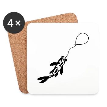 Fished Koi Fish Balloon - Coasters (set of 4) - white - Front