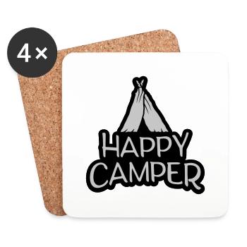 Outdoor Tent Happy Camper - Coasters (set of 4) - white - Front
