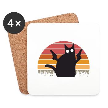 Pew Pew Funny Cat - Untersetzer (4er-Set) - Weiß - Vorne