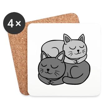 2 Katzen schlafen aufeinander - Untersetzer (4er-Set) - Weiß - Vorne