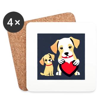 amour chien affection illustration amoureux chien amoureux - Dessous de verre (lot de 4) - blanc - Devant