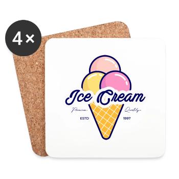 Vaffle à la crème glacée, rétro - Dessous de verre (lot de 4) - blanc - Devant