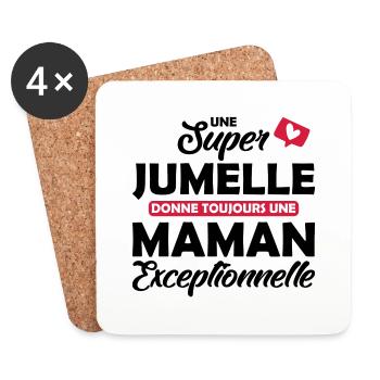super jumelle - maman exceptionnelle - Dessous de verre (lot de 4) - blanc - Devant