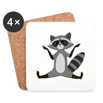 Waschbär Yoga Geschenkidee - Untersetzer (4er-Set) - Weiß - Vorne
