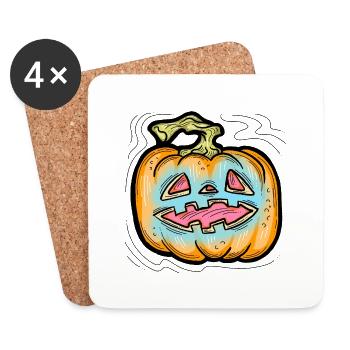 Effrayant Halloween citrouille monstre tête de visage. - Dessous de verre (lot de 4) - blanc - Devant