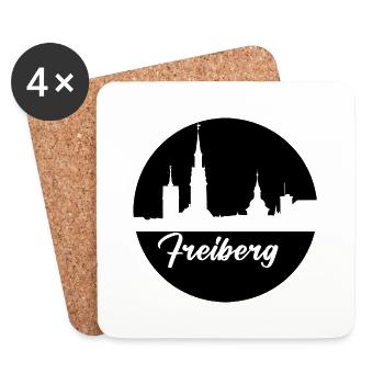 schwarz, skyline, kreis, scherenschnitt,freiberg - Untersetzer (4er-Set) - Weiß - Vorne