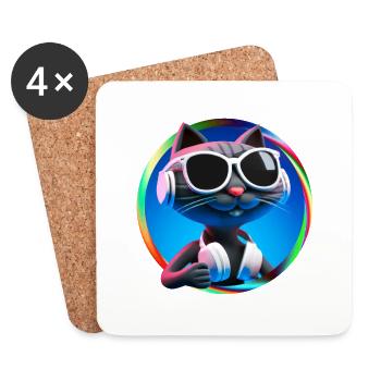 Katze Brille Turntable DJ Disco Club Kopfhörer - Untersetzer (4er-Set) - Weiß - Vorne