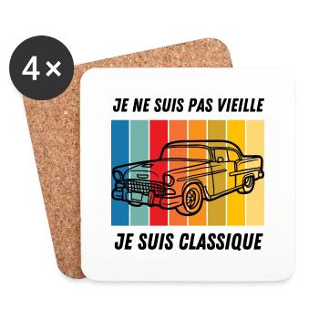 Design T shirt voiture ancienne, voiture classique - Dessous de verre (lot de 4) - blanc - Devant