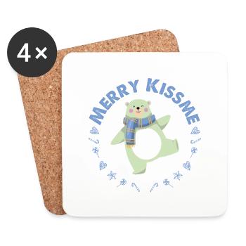 MERRY CHRISTMAS BLUE LOVELY BEAR - Coasters (set of 4) - white - Front