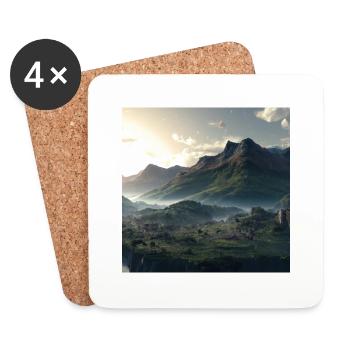 Beautiful mountain landscape in the fog - Coasters (set of 4) - white - Front