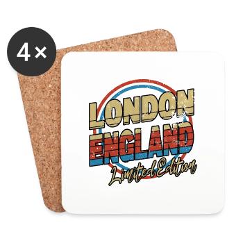 London England UK Stadt Schrift 80er Stil - Untersetzer (4er-Set) - Weiß - Vorne
