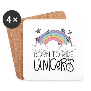 BORN TO RIDE UNICORN WITH RAIBOW. - Coasters (set of 4) - white - Front