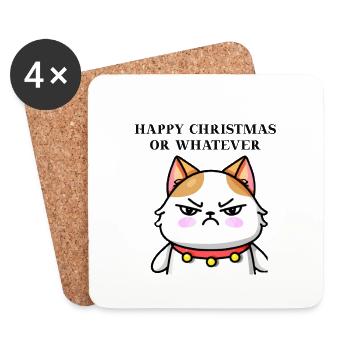 Idée cadeau de chat agacé mignon Noël drôle - Dessous de verre (lot de 4) - blanc - Devant