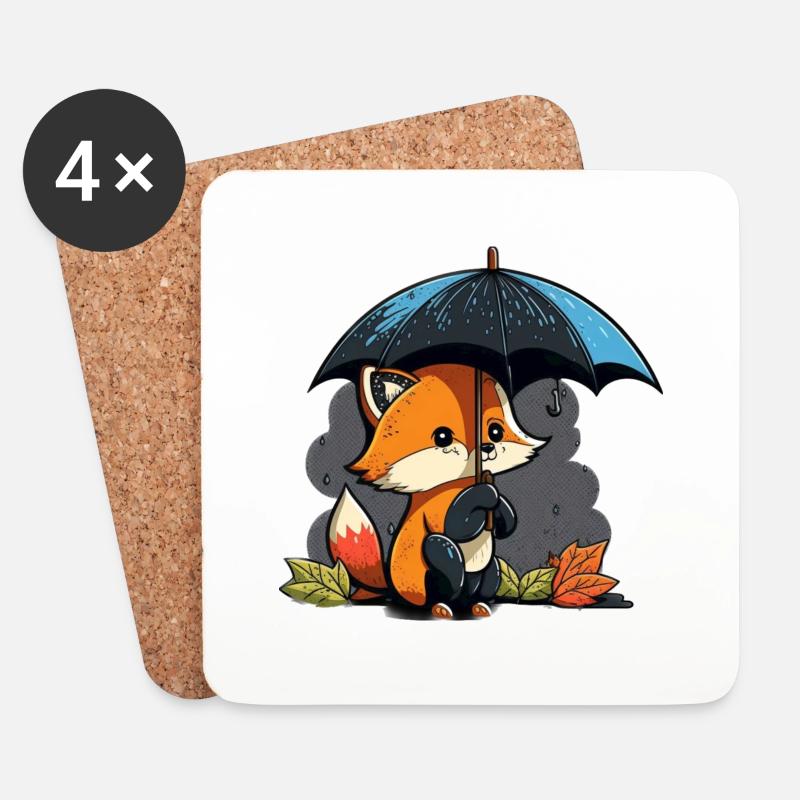 cute fox with umbrella - Coasters (set of 4) - white