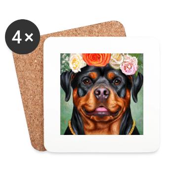 Roxy Rotty Rottweiler with Flowers in her Hair - Coasters (set of 4) - white - Front