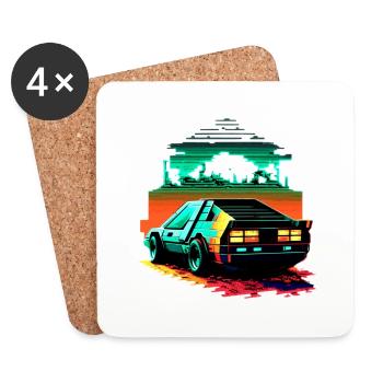 80s retro sports car in sci-fi 8-bit graphics - Coasters (set of 4) - white - Front