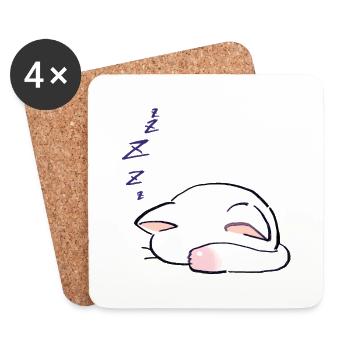 I Draw Lucky Star White Cat Sleeping With Its - Coasters (set of 4) - white - Front
