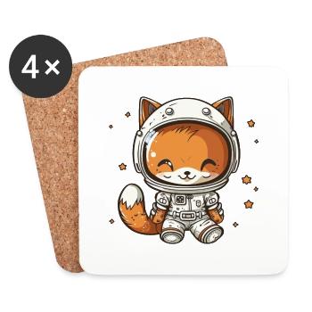 Kawaii Cute Happy Astronaut Fox - Coasters (set of 4) - white - Front