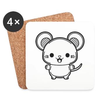 Kawaii Cute Happy Mouse - Coasters (set of 4) - white - Front