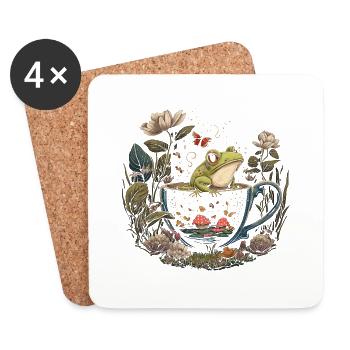 Cottagecore Aesthetic Frog In Tea Cup - Untersetzer (4er-Set) - Weiß - Vorne