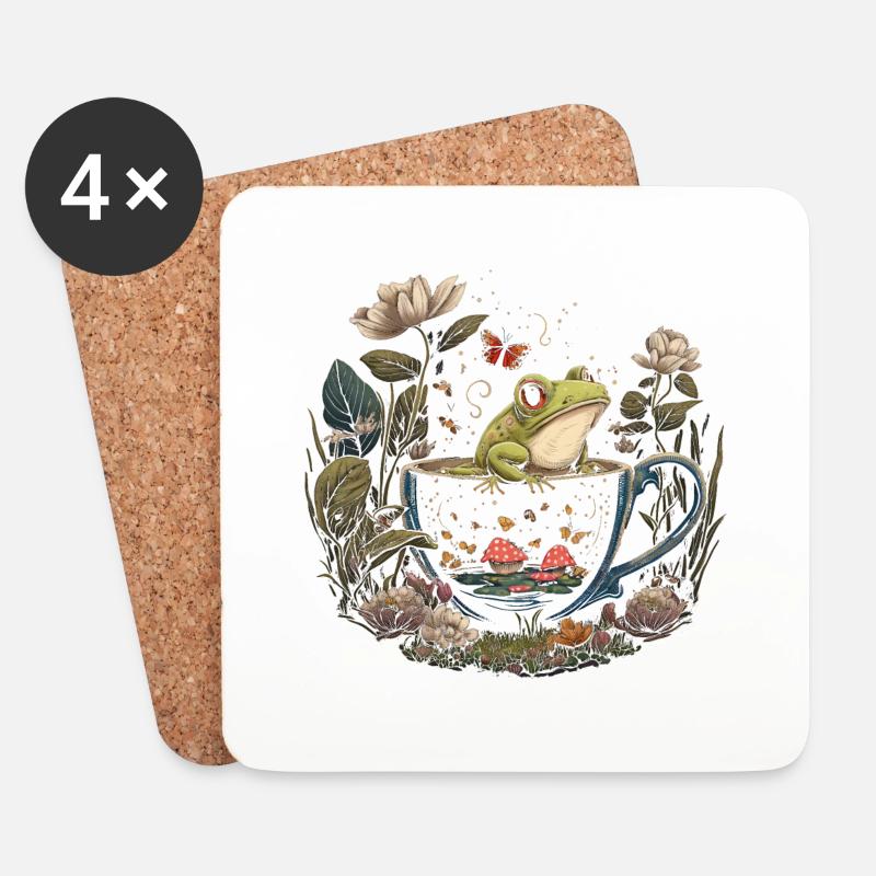 Cottagecore Aesthetic Frog In Tea Cup - Untersetzer (4er-Set) - Weiß