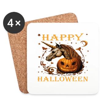 Happy Halloween | Happy Unicorn | Skull Unicorn - Untersetzer (4er-Set) - Weiß - Vorne