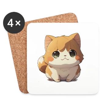 Chat | Chatons | Bébé chat | Chat d’anime mignon - Dessous de verre (lot de 4) - blanc - Devant