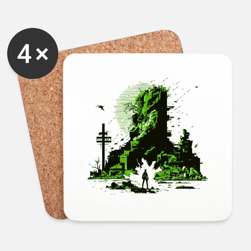 Science Fiction Artwork in 8 Bit Videospiel Grafik - Untersetzer (4er-Set) - Weiß