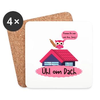 Ühl om Dach- Ärger mit der Frau - Kölsch Köln Eule - Untersetzer (4er-Set) - Weiß - Vorne