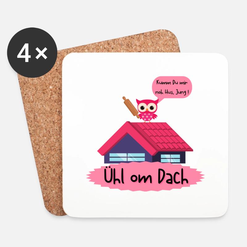 Ühl om Dach- Ärger mit der Frau - Kölsch Köln Eule - Untersetzer (4er-Set) - Weiß