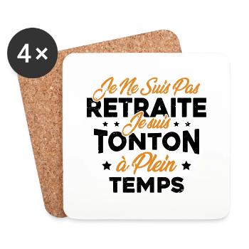 Tonton à Plein Temps Cadeau Retraite Tonton - Dessous de verre (lot de 4) - blanc - Devant