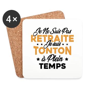 Tonton à Plein Temps Cadeau Retraite Tonton - Dessous de verre (lot de 4) - blanc - Devant