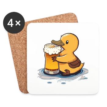 Sweet duckling with beer. Funny beer with animal - Coasters (set of 4) - white - Front