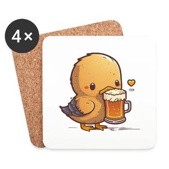 Cute baby duckling with beer. Beer shirt - Coasters (set of 4) - white - Front
