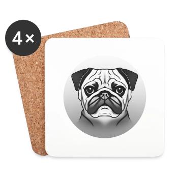 Mops im Kreis, Design Grafik Druck Motiv - Untersetzer (4er-Set) - Weiß - Vorne