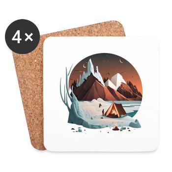 Camping dans les montagnes autour du feu de camp - Dessous de verre (lot de 4) - blanc - Devant