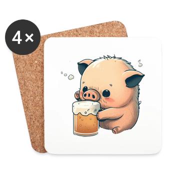 Boissons sucrées au cochon BIer - Dessous de verre (lot de 4) - blanc - Devant