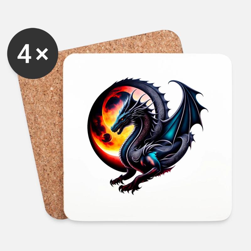Drache - Untersetzer (4er-Set) - Weiß