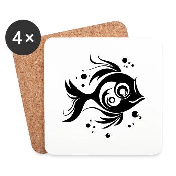 Sweet fish swimming in the sea - illustration - Coasters (set of 4) - white - Front