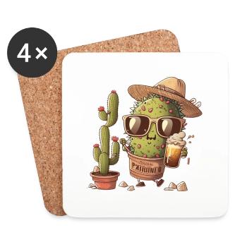 Lustiger Biertrinker: Der Kaktus mit Sombrero - Untersetzer (4er-Set) - Weiß - Vorne