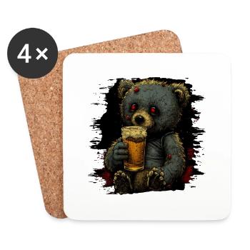 Teddy bear from horror movie drinking a beer - Coasters (set of 4) - white - Front