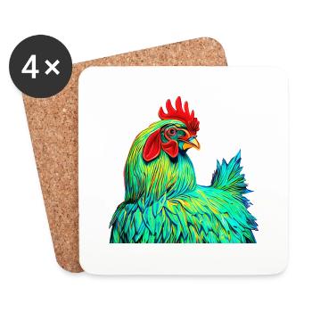 Pop Art Huhn Bauernhof Tiere Farbenfroh Natur - Untersetzer (4er-Set) - Weiß - Vorne